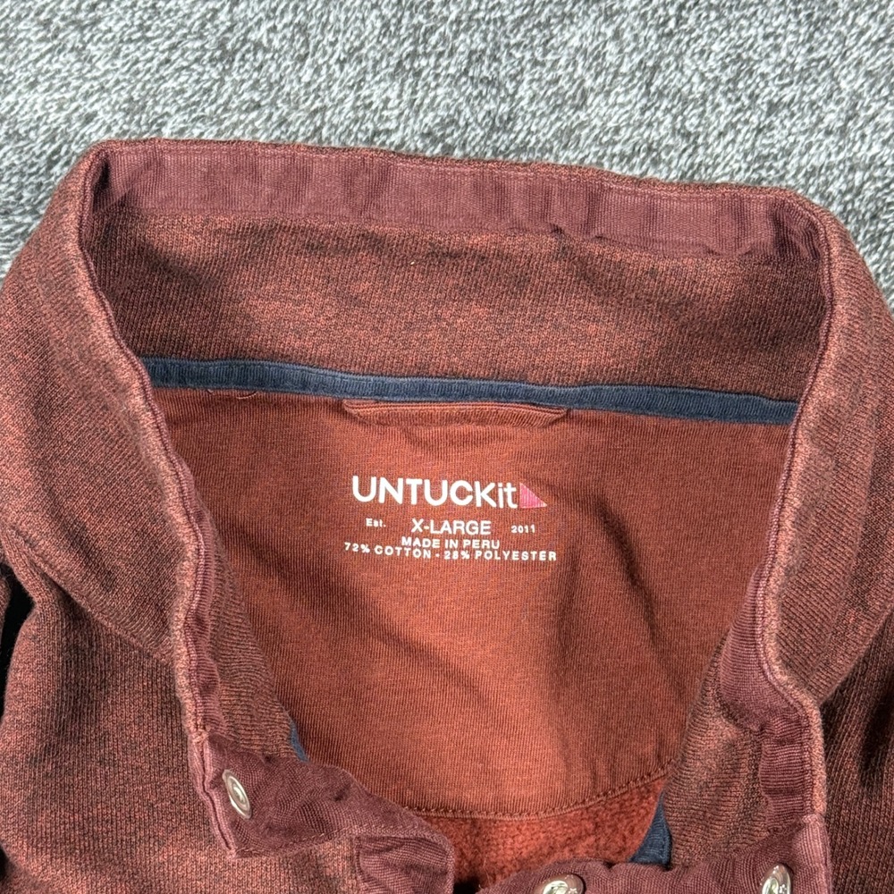 UNTUCKit Mens XL Burgundy Red Heathered 1/4 Snap Pullover Sweatshirt Mock Neck - Picture 2 of 5